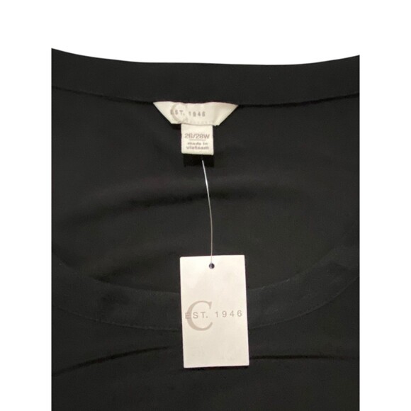 Cato Plus Sz 26/28 Black Asymmetric Sheer Hem Blouse 3/4 Sleeve Stretch Top NWT - Picture 2 of 12